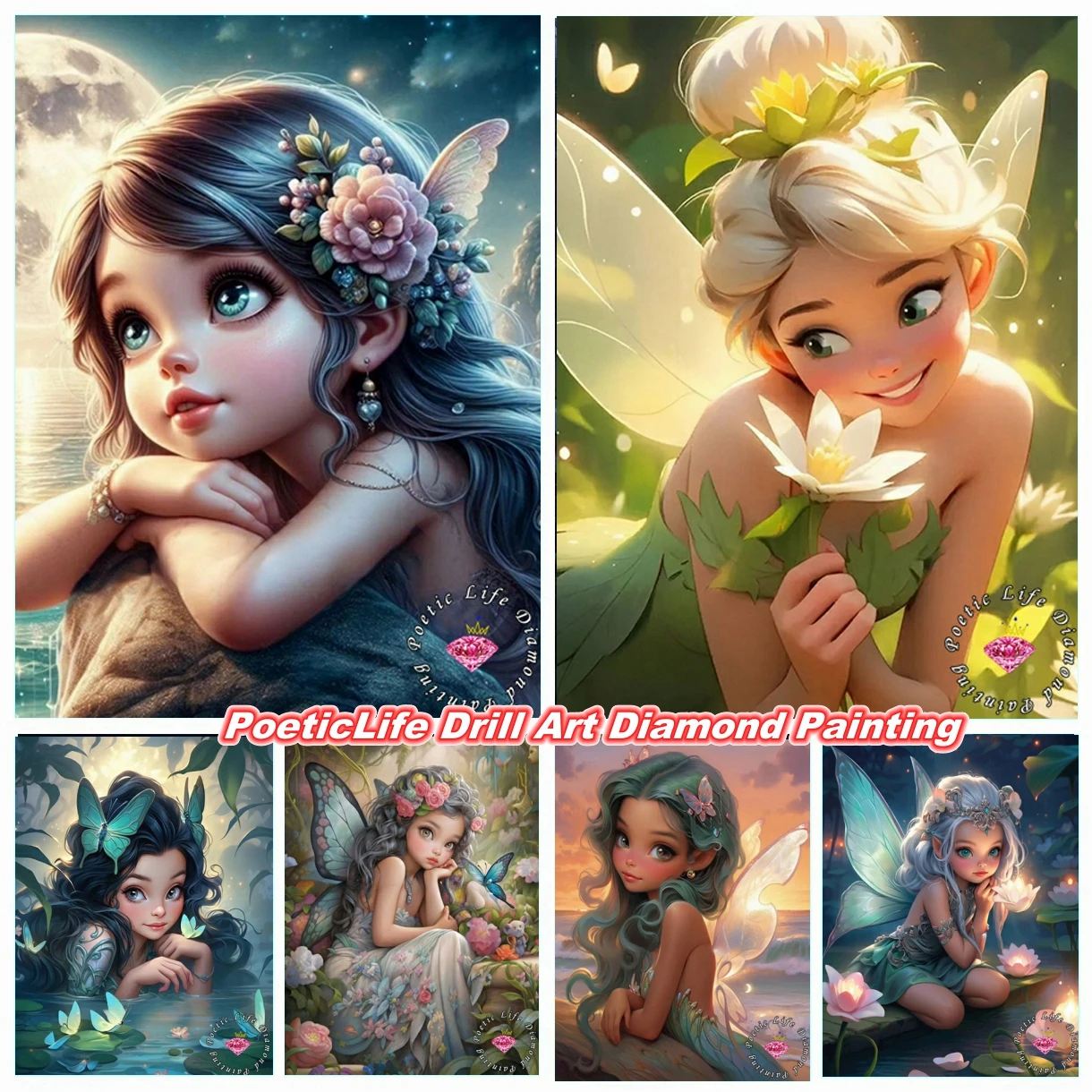 Fantasy Elf Fairy 5D DIY Full Drills Diamond Painting Cartoon Butterfly Girl Embroidery Cross Stitch Mosaic Home Decor Kids Gift