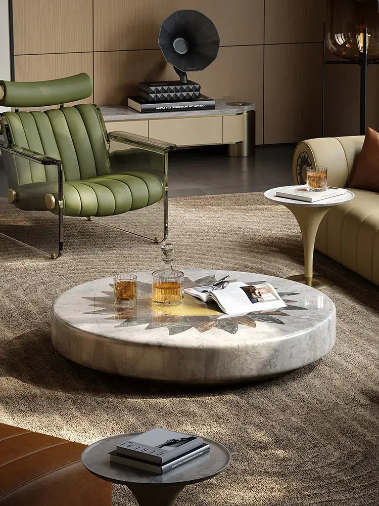 Grand Manor Villa Marble Coffee Table, Light Luxury Round Coffee Table