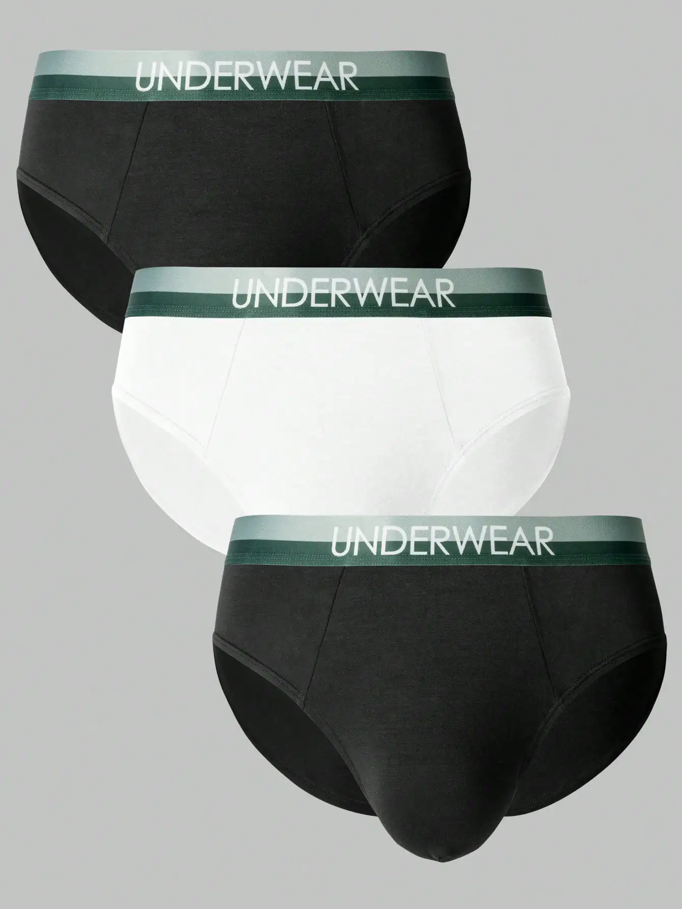 

Mens Solid Color Briefs With Woven Letter Waistband 3 Pack