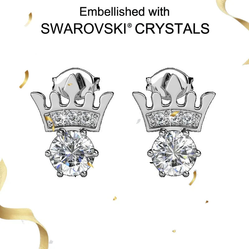 

Daisini 925 Sterling Silver Crown Shaped Stud Earrings with Swarovski Crystal for Women 18k White Gold Plated Jewelry Gifts