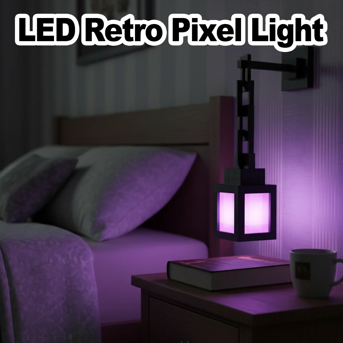 Pixel Design Led Night Light Cartoon Style Lantern Christmas Gift Retro Decorations Rechargeable Lamp Decoration Cool Lights For