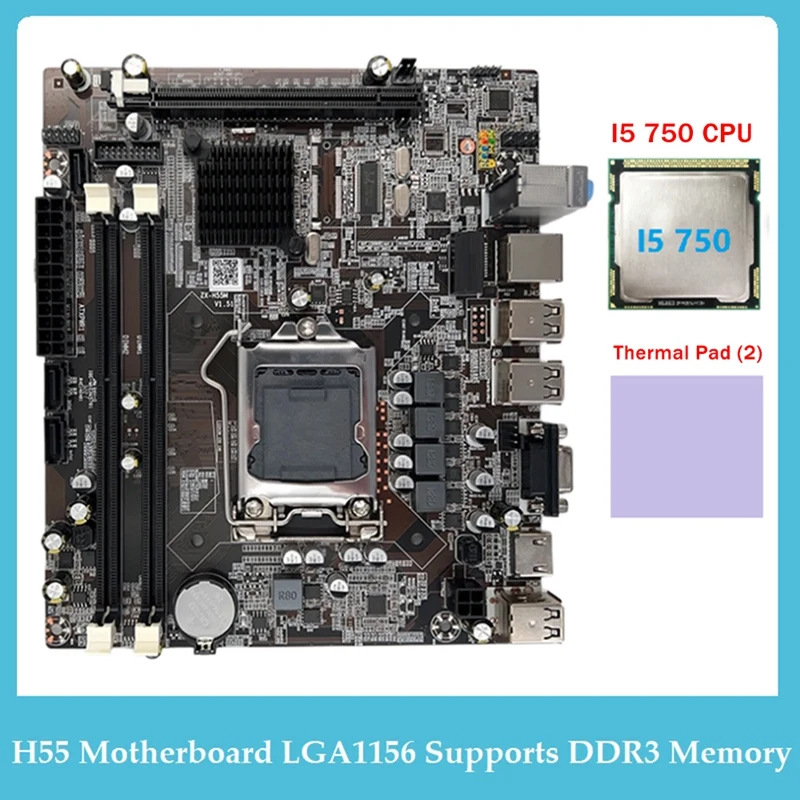 

H55 Desktop Motherboard LGA1156 Supports I3 530 I5 760 Series CPU DDR3 Memory +I5 750 CPU+Thermal Pad