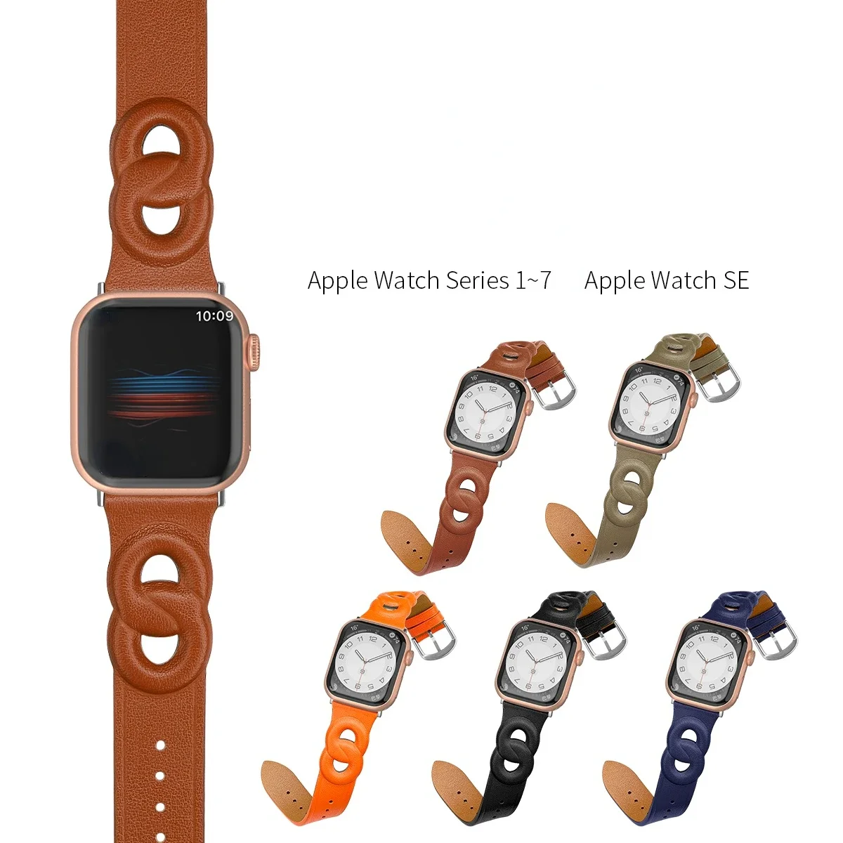 Leather strap for Apple watch band 45mm 41mm 44mm 40mm 42mm 46mm Double Circle Bracelet Wristband iWatch series 10 9 8 7 6 5 4SE