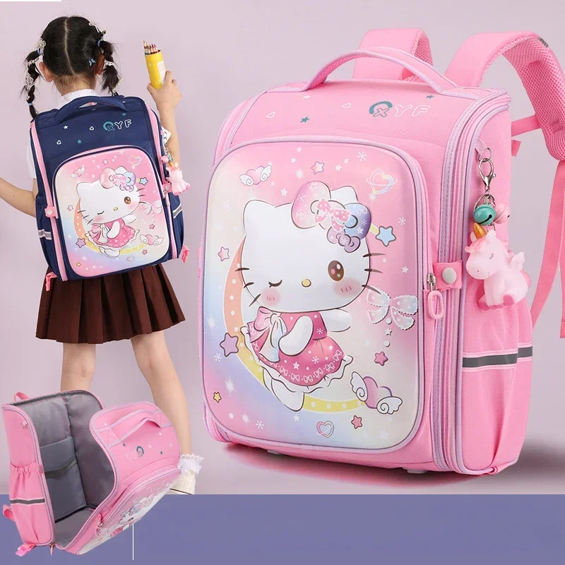 حقيبة ظهر Hello Kitty Sanrio برسوم كرتونية للفتيات ، طالب في المدرسة الابتدائية ، سعة كبيرة ، خفيفة الوزن ، واقية من العمود الفقري ، لطيفة ، جديدة