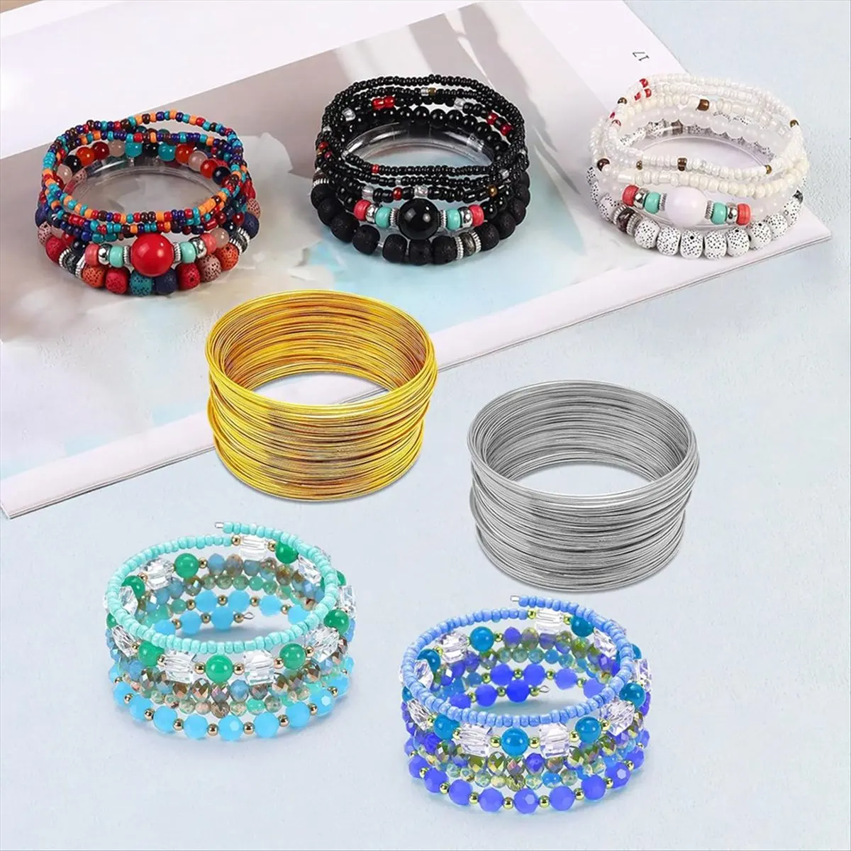 ABJS Memory Beading Wire Jewelry Wire Steel Memory Wire Beading Wire for Jewelry Making Bracelets 400 Loops 2 Color