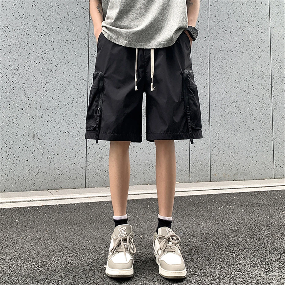 Summer Cargo Shorts Men Fashion Casual Short Pants Pocket Patchwork Design Elastic Waist Shorts Male