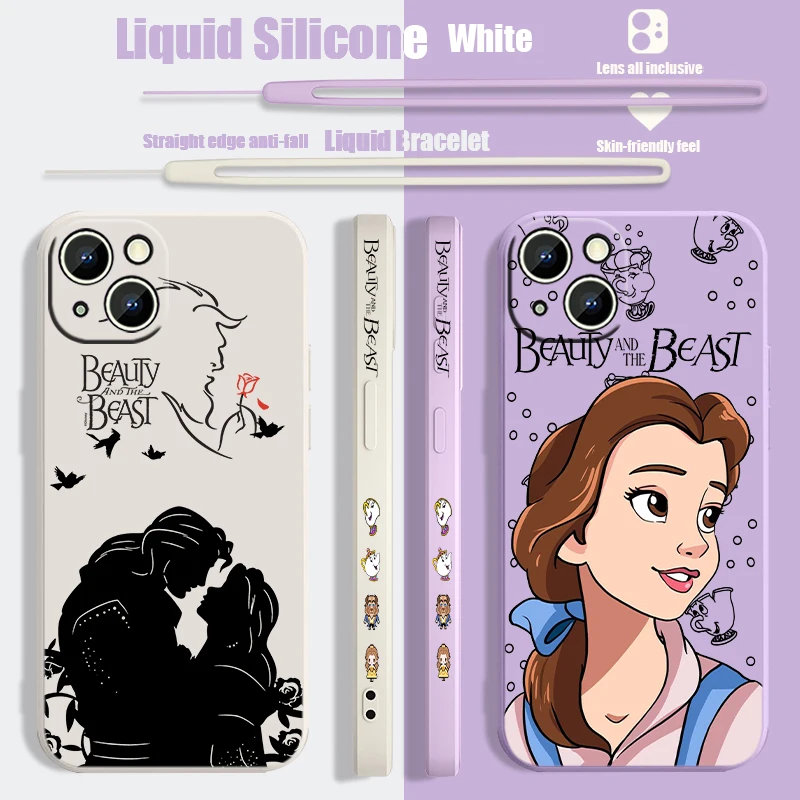 Disney Beauty and the Beast Liquid Left Rope Phone Case For iPhone 15 14 13 12 11 Pro Max Mini X XR XS 8 7 Plus Shell Soft Cover