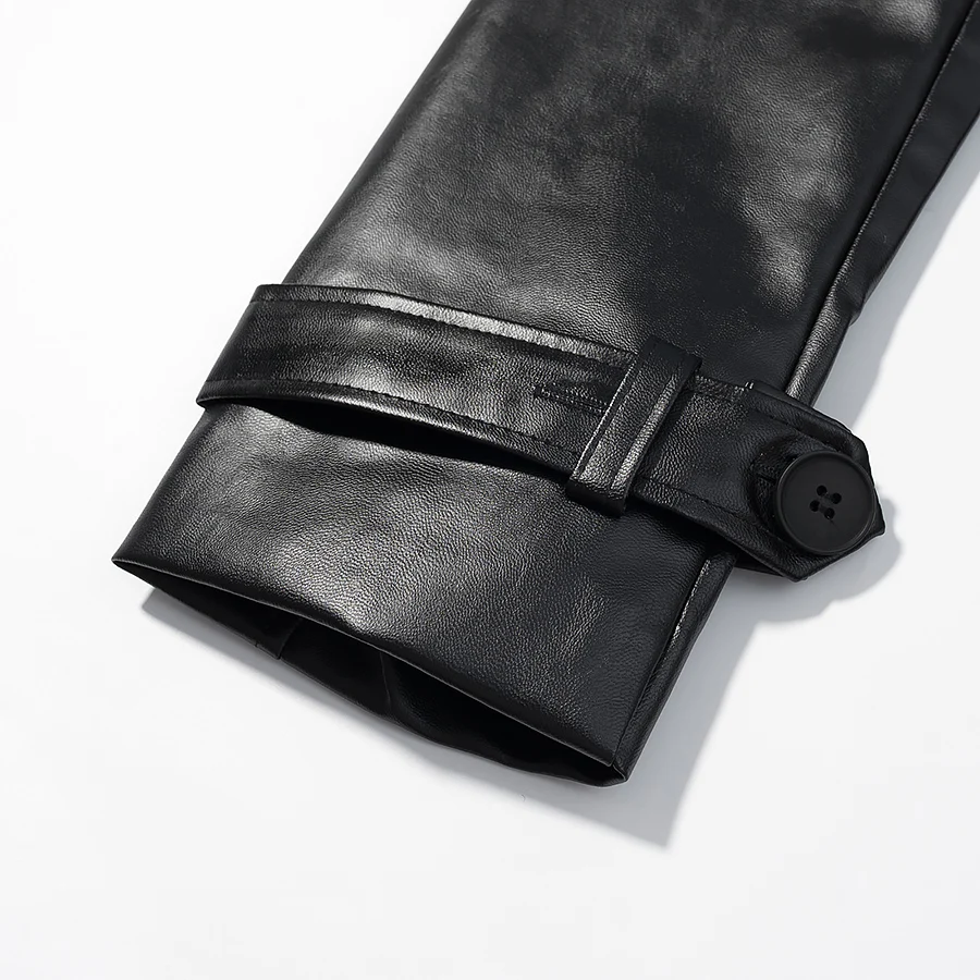 Women Autumn Winter New Full Faux Leather Coat With Belt Single Breasted Turn-Down Collor Vintage Long Female Outerwear