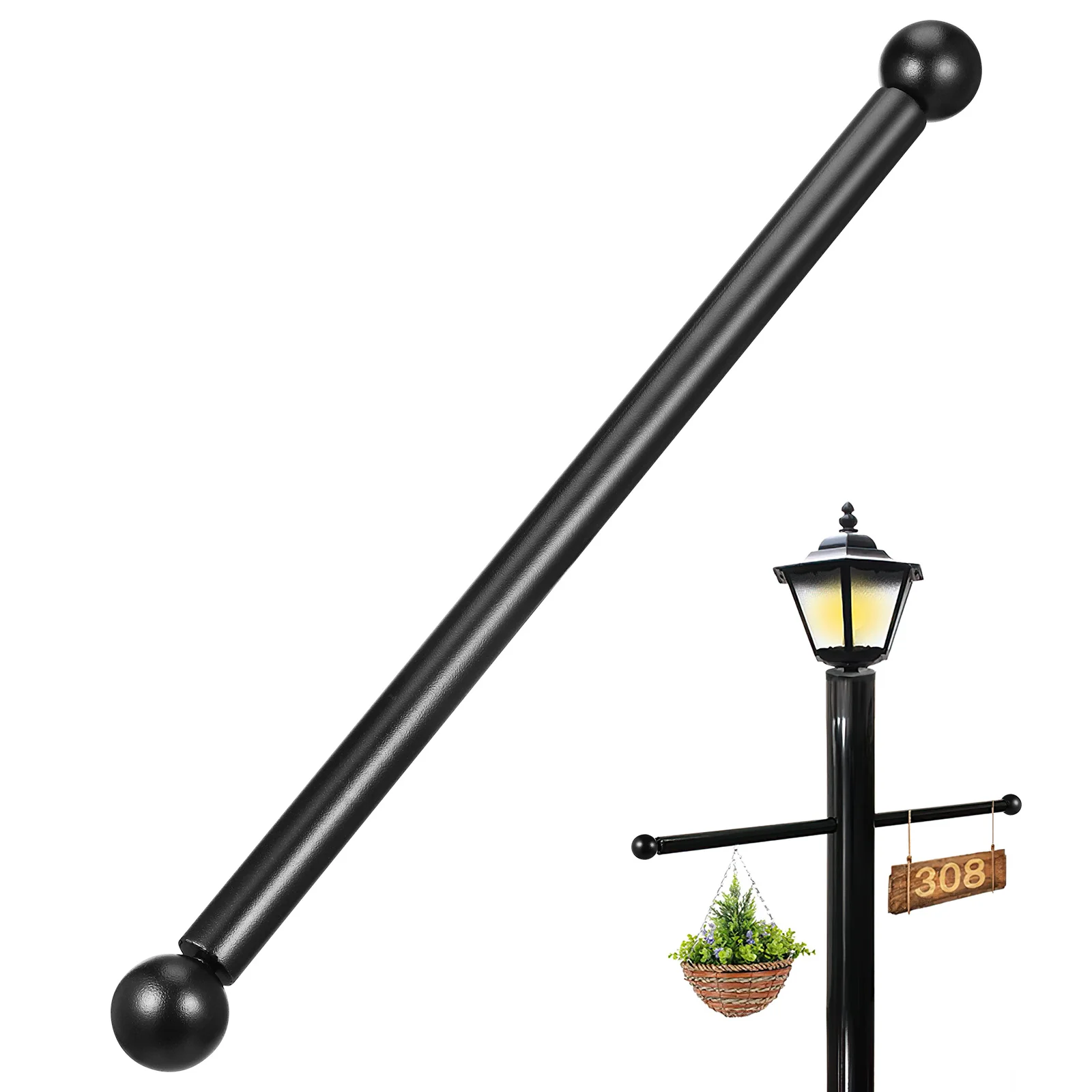 Garden Light Crossbar Lamp Pole Flag Holder Arm Rest Curtain Replacement Handle Stainless Steel Supply for Rod Fixture