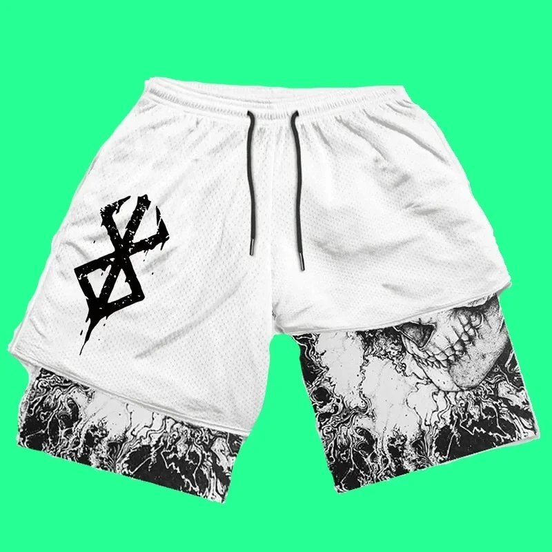 Novo verão dos homens streetwear anime cintura alta oversize respirável ginásio calças curtas treinamento de fitness treino pista shorts roupas