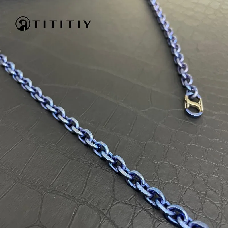 Pure Titanium Ice Crystal Blue Width 7mm Titanium Angle Chain Lightweight Anti Allergic Trend Hip-hop Exquisite necklace Gift