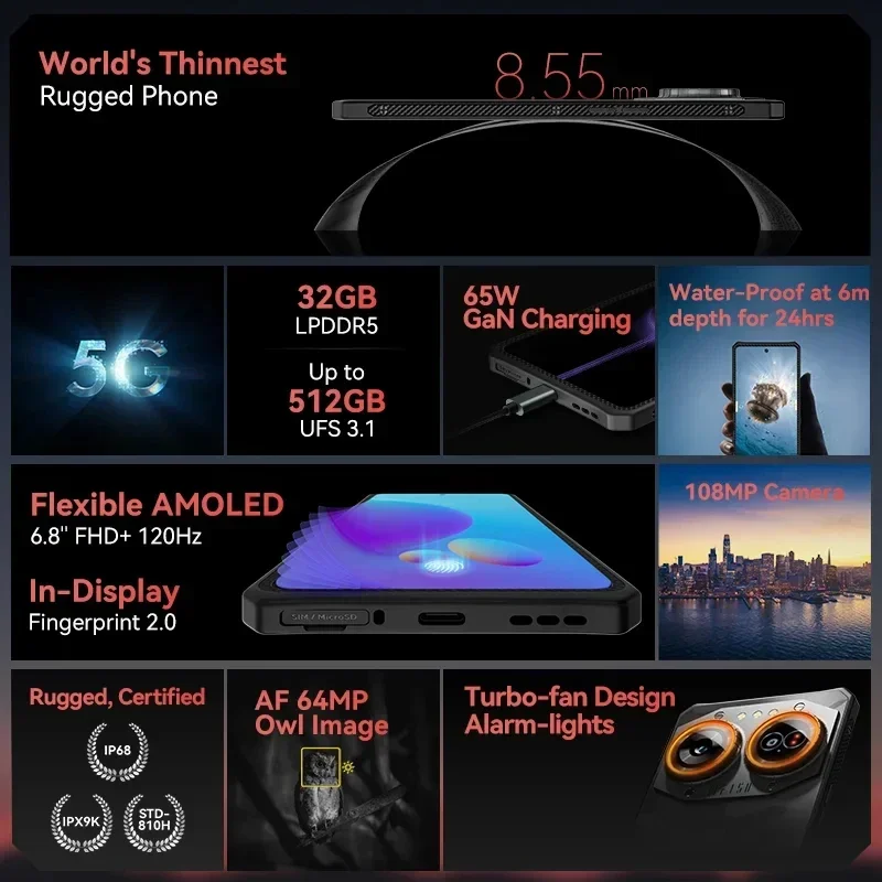 IIIF150 Air2 Ultra 6.8 Polegadas 5G Smartphone Robusto 16GB + 512GB 108MP Câmera 64MP Visão Noturna Ultra-fino Android 13 Celulares