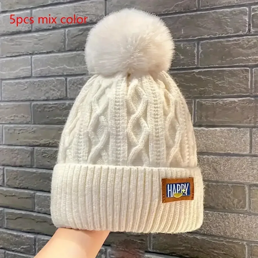 5 Women's Winter Beianie Hats with Fluffy Bubbles - Thick and Warm Beianie Hats with Elasticity Suitable for Cold Weather - Winter Hats, Cold Weather Equipment, Moisture Wicking Fabric, Comfortable Headwear, Soft Material, Women's Fashion