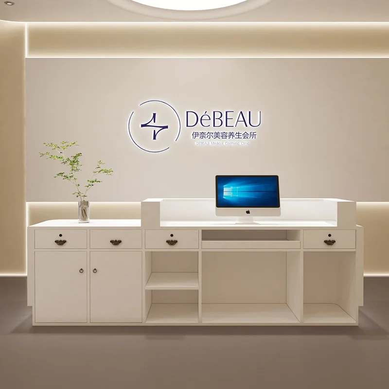 مكاتب الاستقبال لصالون التجميل متجر الملابس مكاتب الاستقبال ذات الغلاف الجوي الحديث أثاث المكاتب البسيط Meja Penulan YS40CC #5