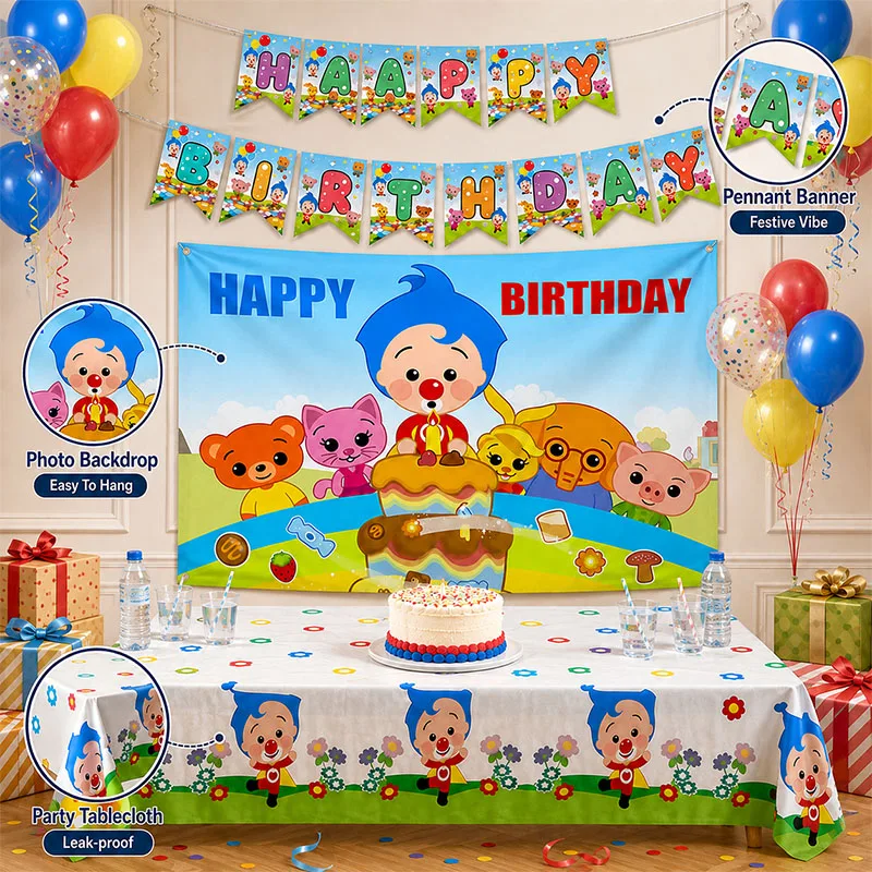 Cartoon-Clown-Tierfreunde-Hintergrund-Tischdecke, Banner, Spiralen, festliche Zusammenkunft, Foto-Hintergrund, Dekoration, Partyzubehör – Detail 5