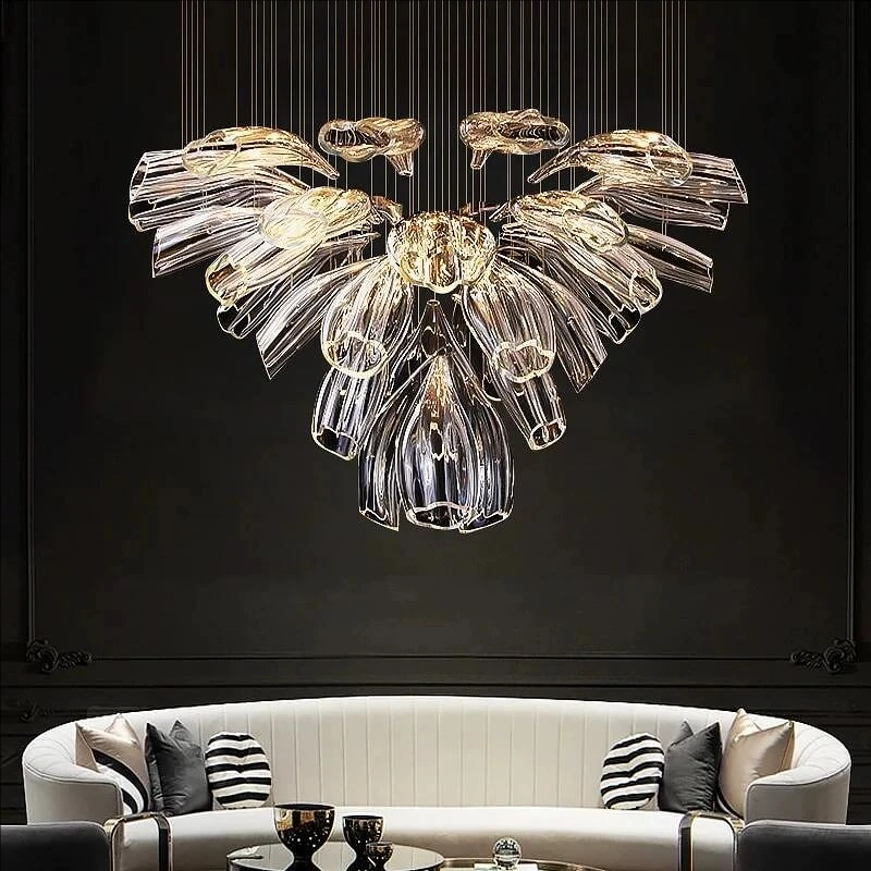 

Italian crystal glass pendant light hotel lobby lighting modern dining living room luxurious chandelier Bar Villa Hanging Lamp