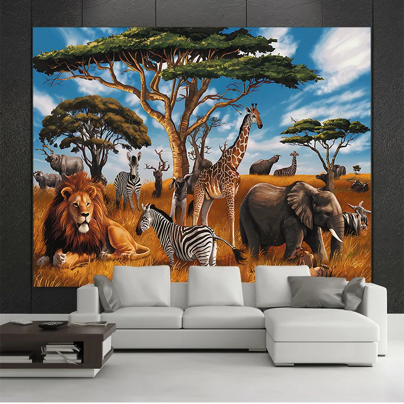 African Safari Wildlife Tapestry Wall Hanging Art Decor Lions Zebras Giraffes And Elephants For Living Room Bedroom Quick Setup