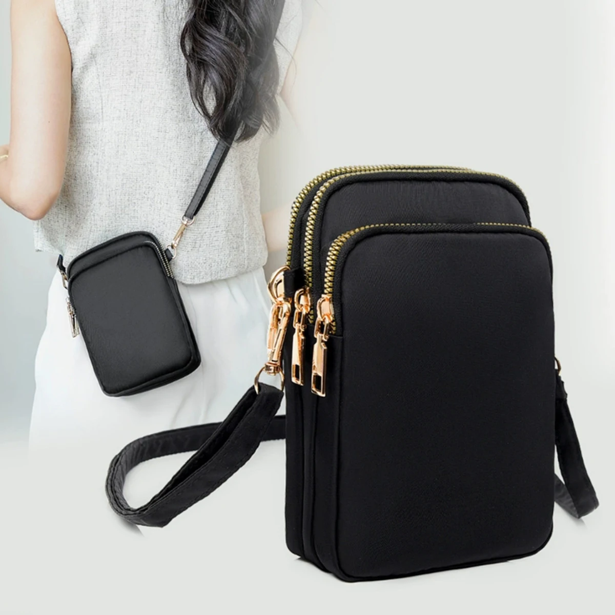 

Light luxury mobile phone bag, vertical wallet, lightweight, large capacity, 3-layer storage, crossbody single-shoulder bag