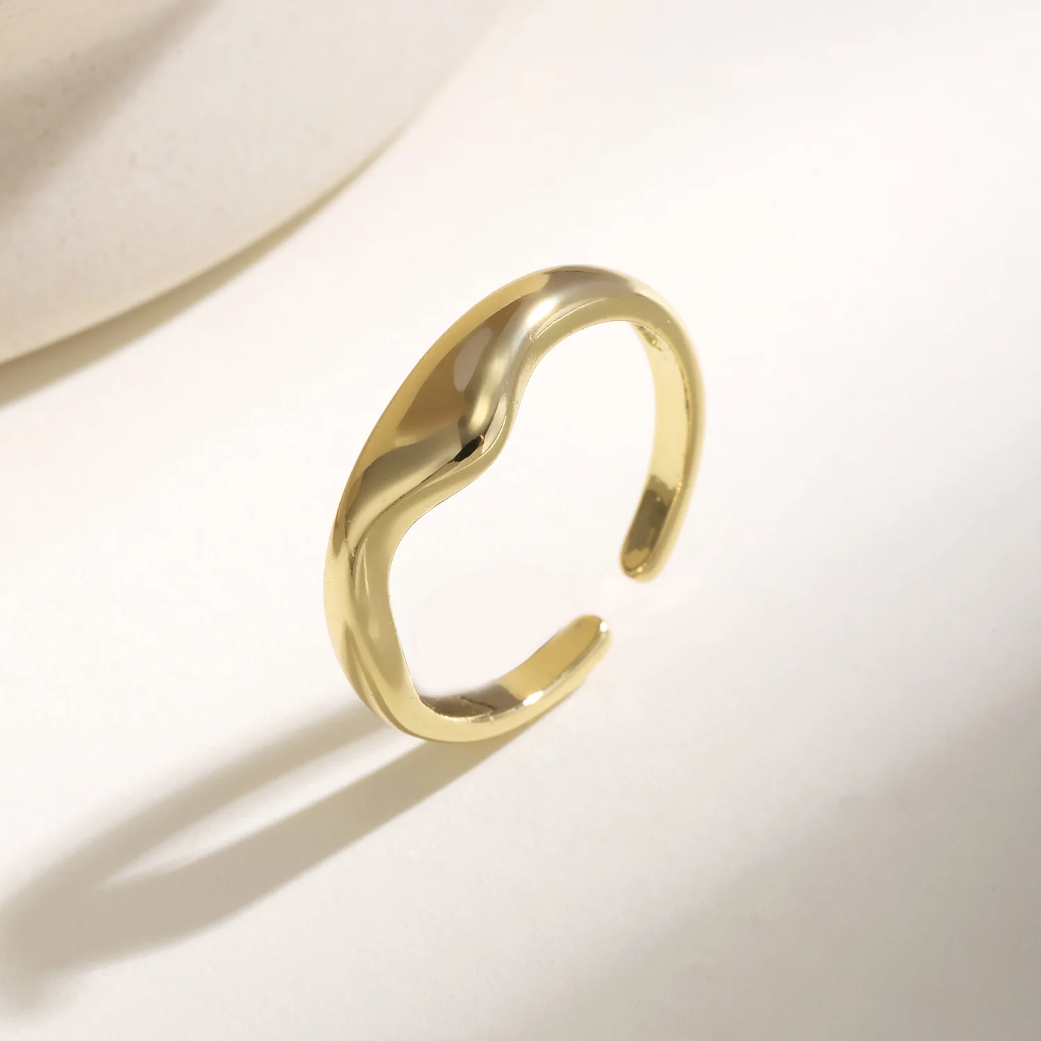 Nidin Minimalist Curved Wave Open Ring Adjustable Copper Geometric Finger Jewelry Gift For Women Girl Friend Daily Party Wear