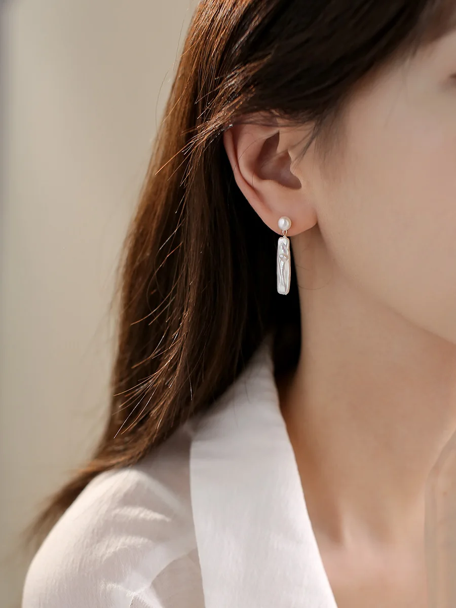 Lii Ji 925 Sterling Silver Real Pearl Baroque Pearl Earrings for Womens Boho Jewelry Korean style
