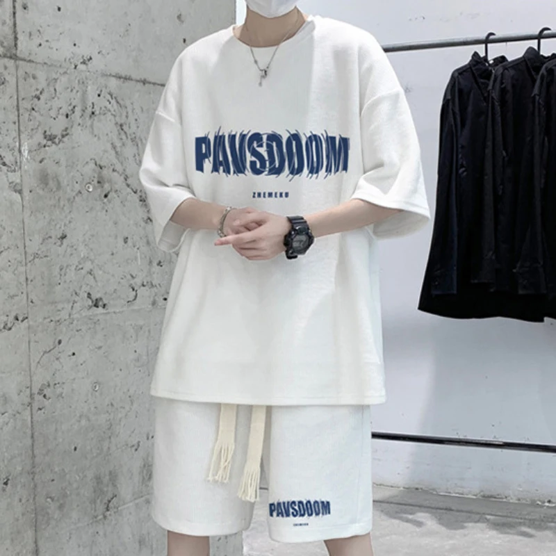 Fashion Summer 2024 Solid Colors Men\'s Sets  Casual Sports Suits Cool and Trendy Large Size Short Sleeves and Shorts Outfit