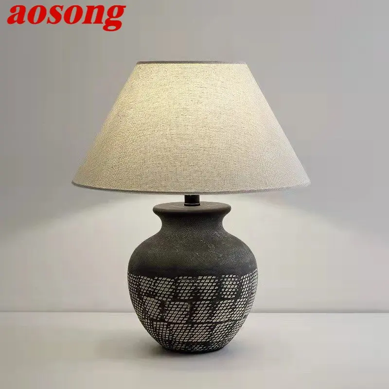 

AOSONG Contemporary Ceramic Table Lamps LED Creative Retro Bedside Desk Light for Home Living Room Bedroom Decor