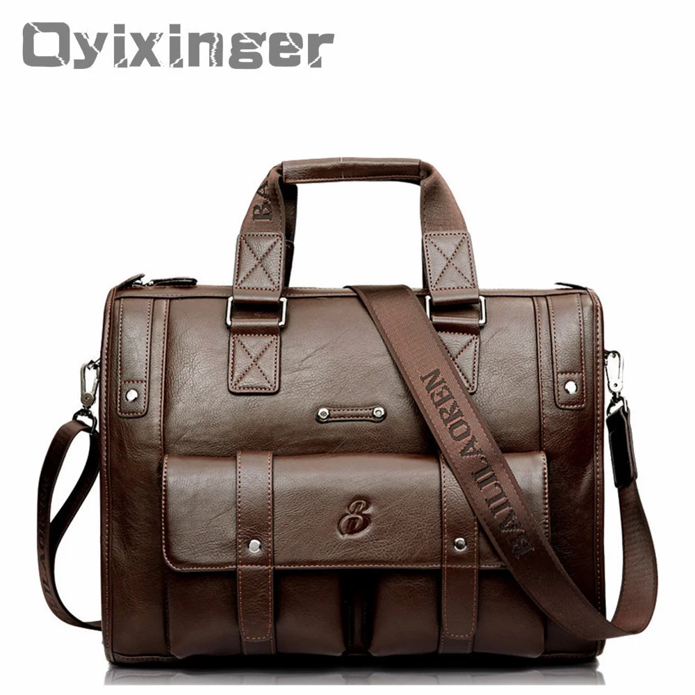 Large Capacity Men Leather Brown Briefcase Computer Bags Male Handbag Mens Laptop Super Travel Bags For Ausu Hp Dell Lenovo Acer