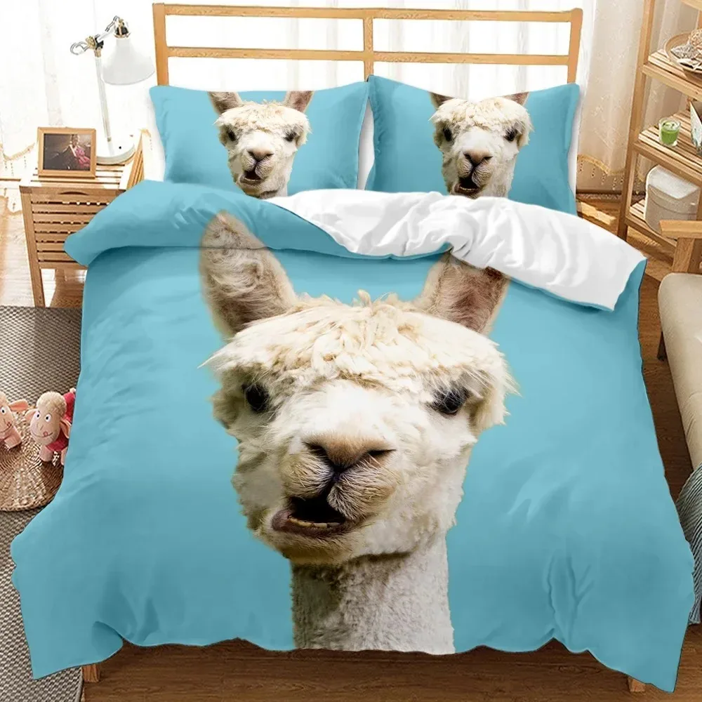 Llama Duvet Cover Set Queen King Full Twin Size Cute Alpacas Bedding Set Polyester Quilt Cover Animal Comforter Cover