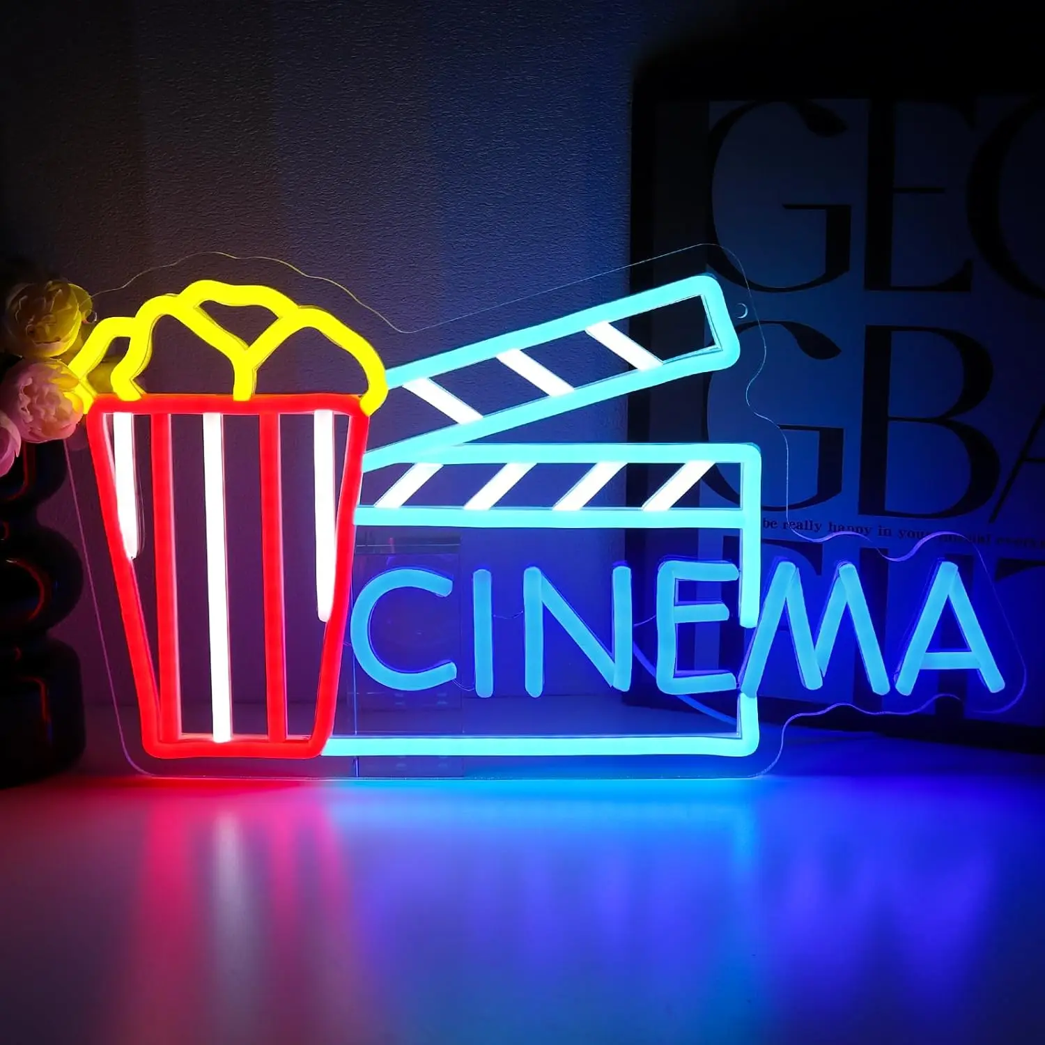 Cinema Neon Sign Art Wall Light USB Popcorn LED Neon Light for Theater Home Bar Movie Night Party Snacks Store Decoration Gift
