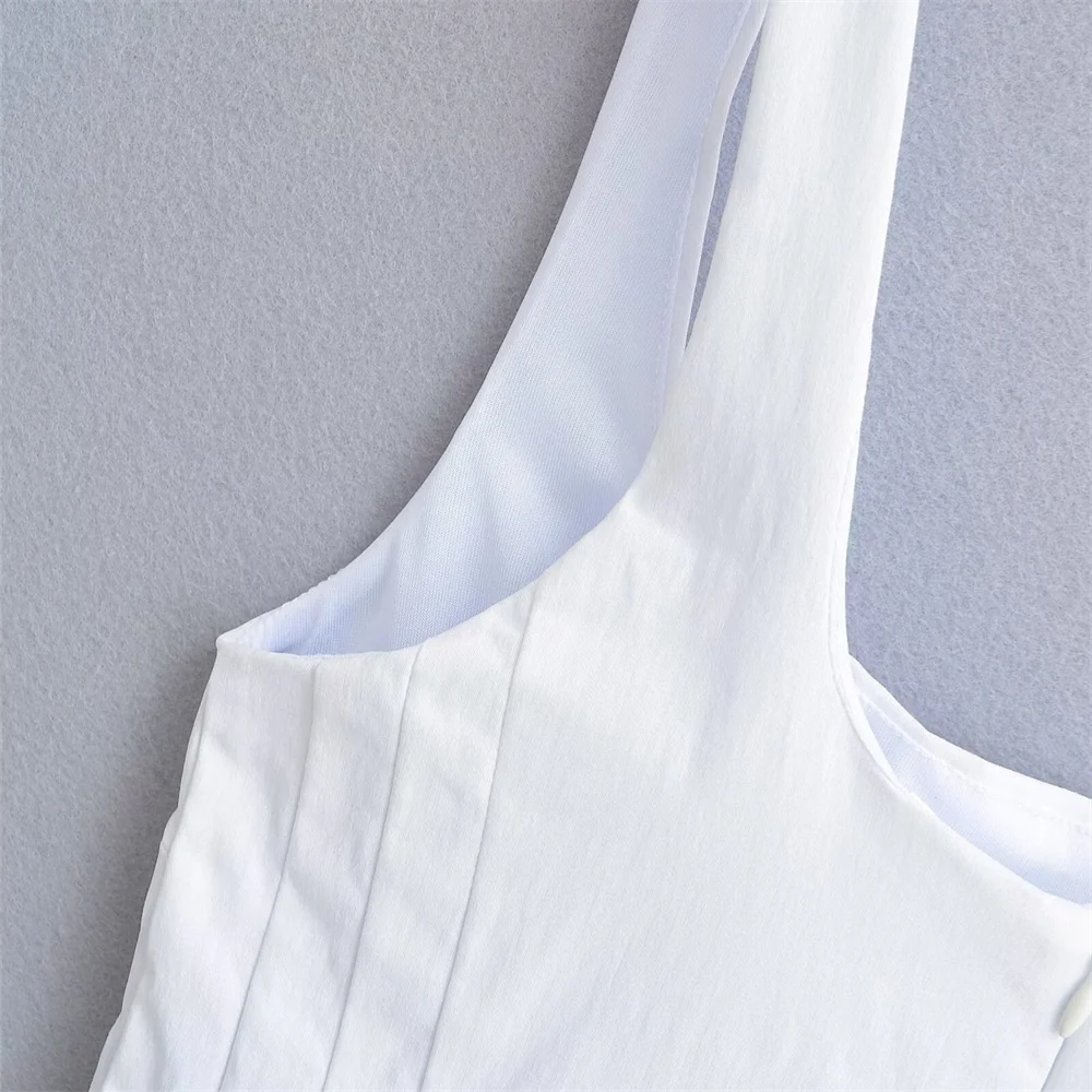 فستان نسائي أبيض واسع مطوي ، رقبة مربعة ، فستان قصير ، طراز أوربي وأمريكي ، موضة جديدة ، الصيف ، ZA ، 2024ZAR4