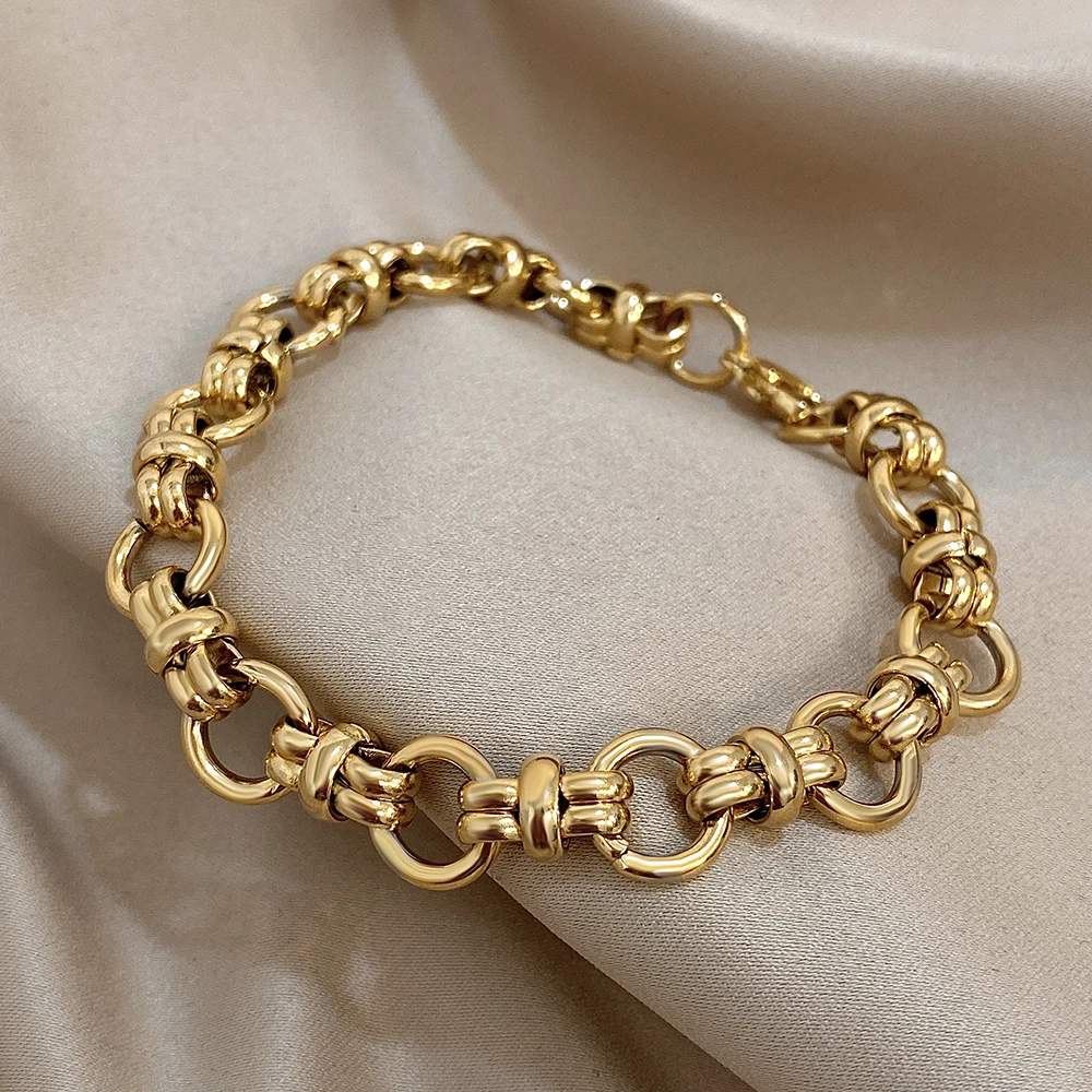 Einzigartiges Design, geometrische Kreis-Kettenarmbänder für Damen, modisches goldfarbenes Edelstahl-Armband, wasserdichter Schmuck