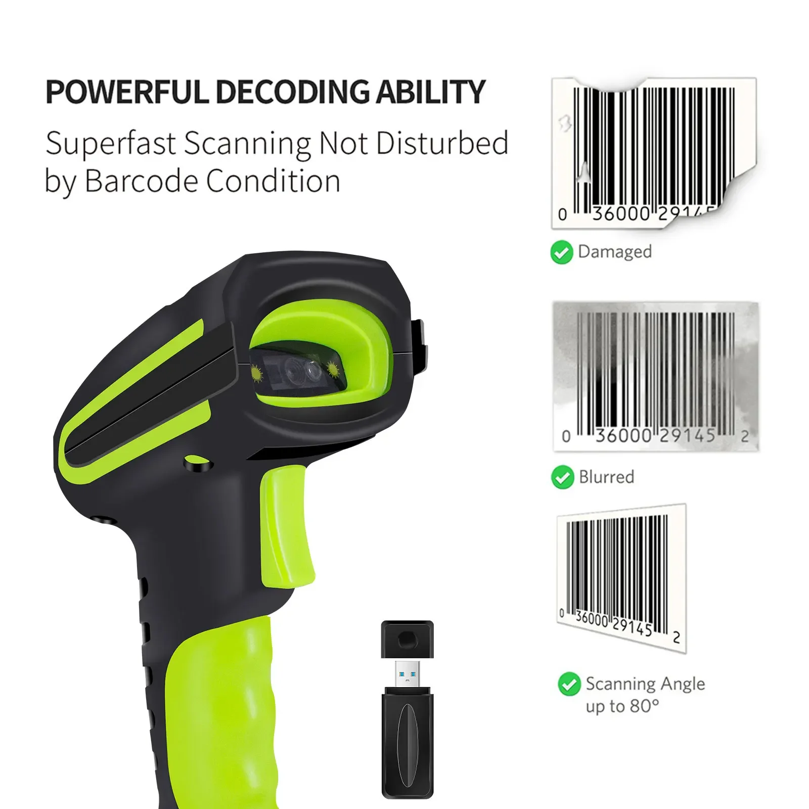 

JEESTON 1D/2D 433MHz Wireless Bluetooth Industrial Handsfree Barcode Scanner 2625 Feet Transmission Distance with Cordless Charg