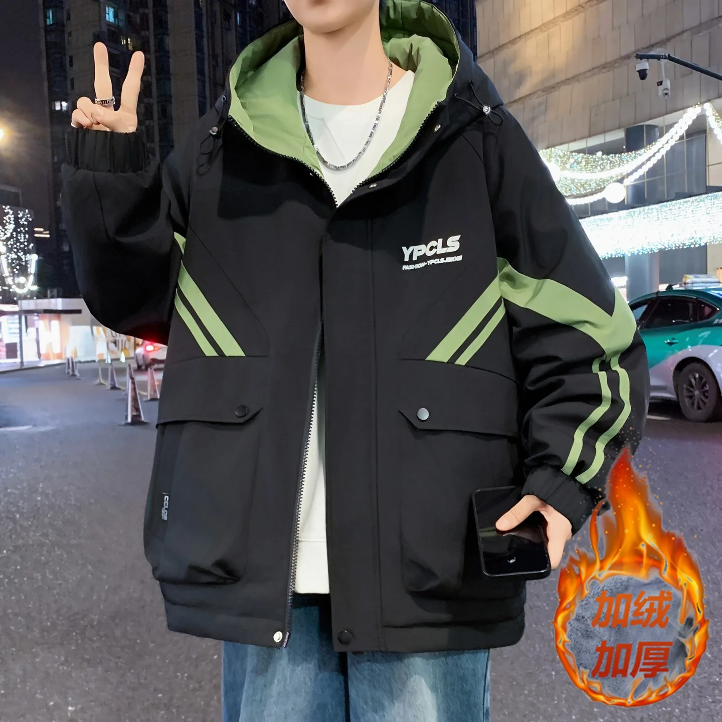 Fashion Thicken Fleece Hooded Jackets Autumn Winter Outwear Windproof Thicken Plush Liner Coats High Street Loose Parka Clothing