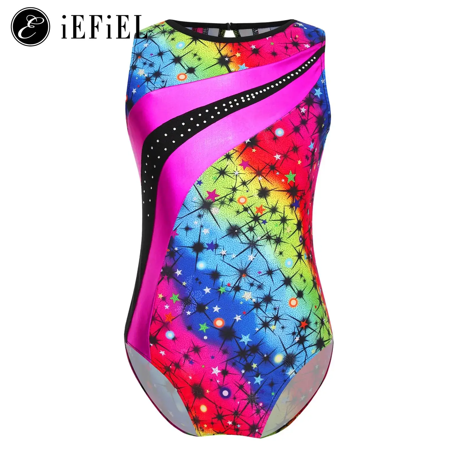 

Kids Girls Shiny Rhinestone Ballet Dance Gymnastics Leotard Sleeveless Keyhole Back Athletic Top Tumbling Unitard Jumpsuit