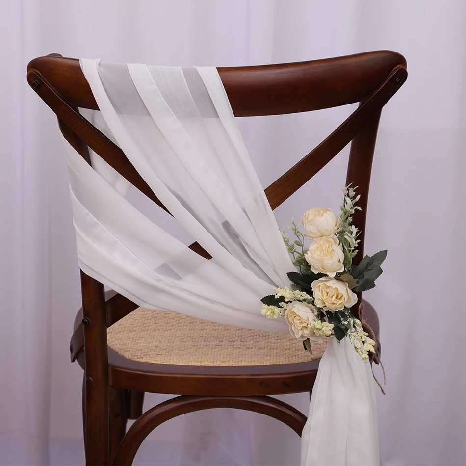 

10PCS Sage Green Chiffon Wedding Chair Sashes 30x270cm Setting Gauze Sheer Vintage Birthday Party Festival Wedding Aisle Decor