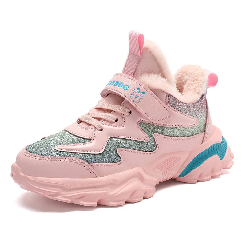 Kids Winter Casual Shoes Warm Cotton Children Sneakers Fashion Walking Shoes Boys Girls Fleece Lined Winter Training Shoes