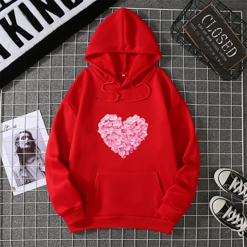 Hoodie Bentuk Hati 2025 Sweter Pullover Longgar Pakaian Jalanan Wanita Atasan Hoody Anak Perempuan Imut Fashion Kasual
