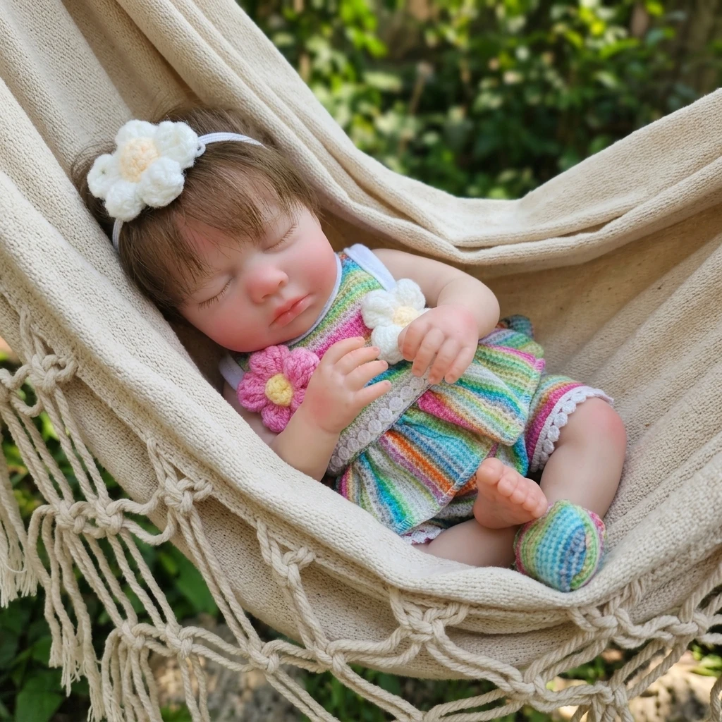 13 Inch Full Silicone Reborn Baby Doll Closed Eyes Hand Rooted Hair Lifelike Hand Painted Realistic Collectible Birthday Gift