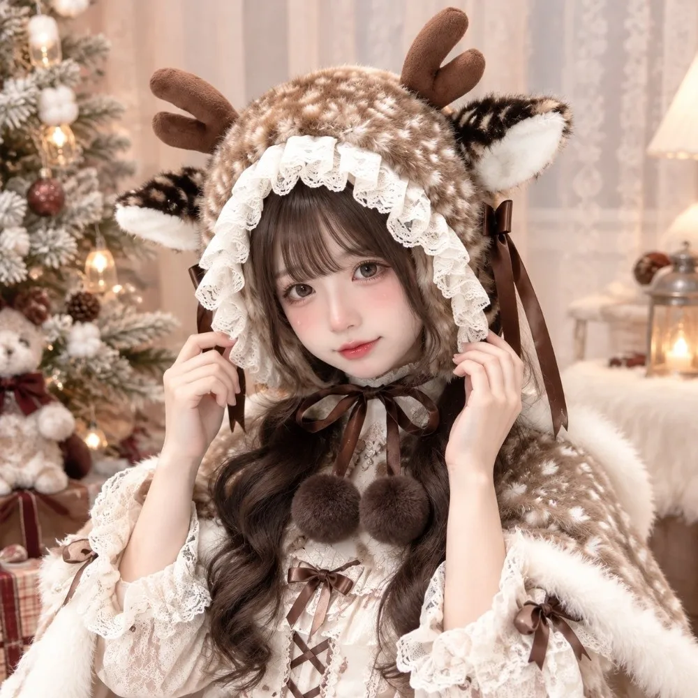 Thick Deer Pattern Faux Fur Hat Leg Cover Faux Mink Fur Mink Fur Fake Collar Windproof Comfortable Fit Cross-tie Scarf Winter