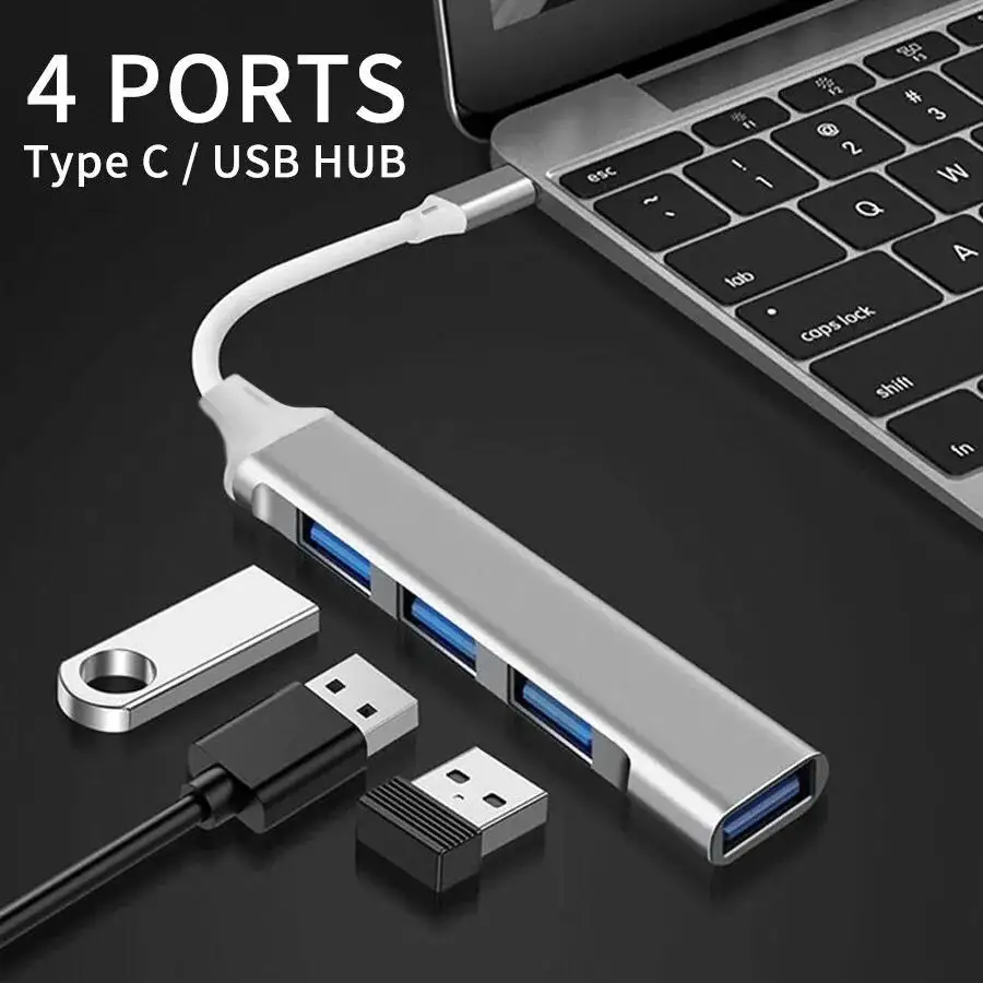 USB Tipo C Multi Portas Splitter, Adaptador OTG, iPhone, Samsung, Xiaomi, Macbook, Telefone, Acessórios para Laptop, 4 em 1, USB 3.0, OTG