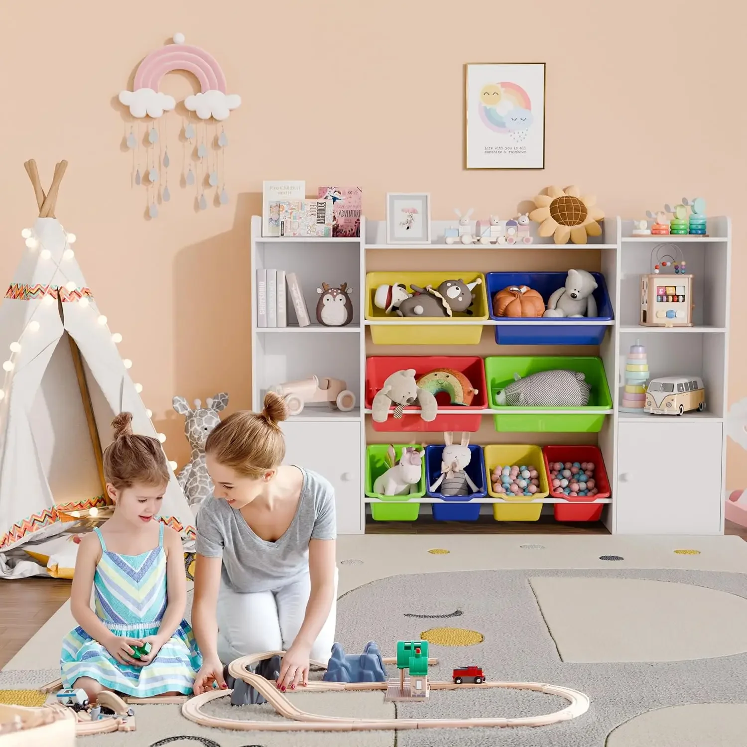 Bacs à jouets pour enfants, étagères à livres pour enfants, organisateurs à 4 niveaux, 6 cubes de rangement, évaluation, 8 bacs à jouets perfectifs