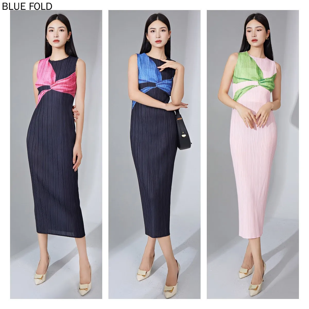 

Miyake Dress for Women Long Section Sleeveless Print Elegant All-Match One-step Pleated Dresses, High Quality, Fashion, Summer