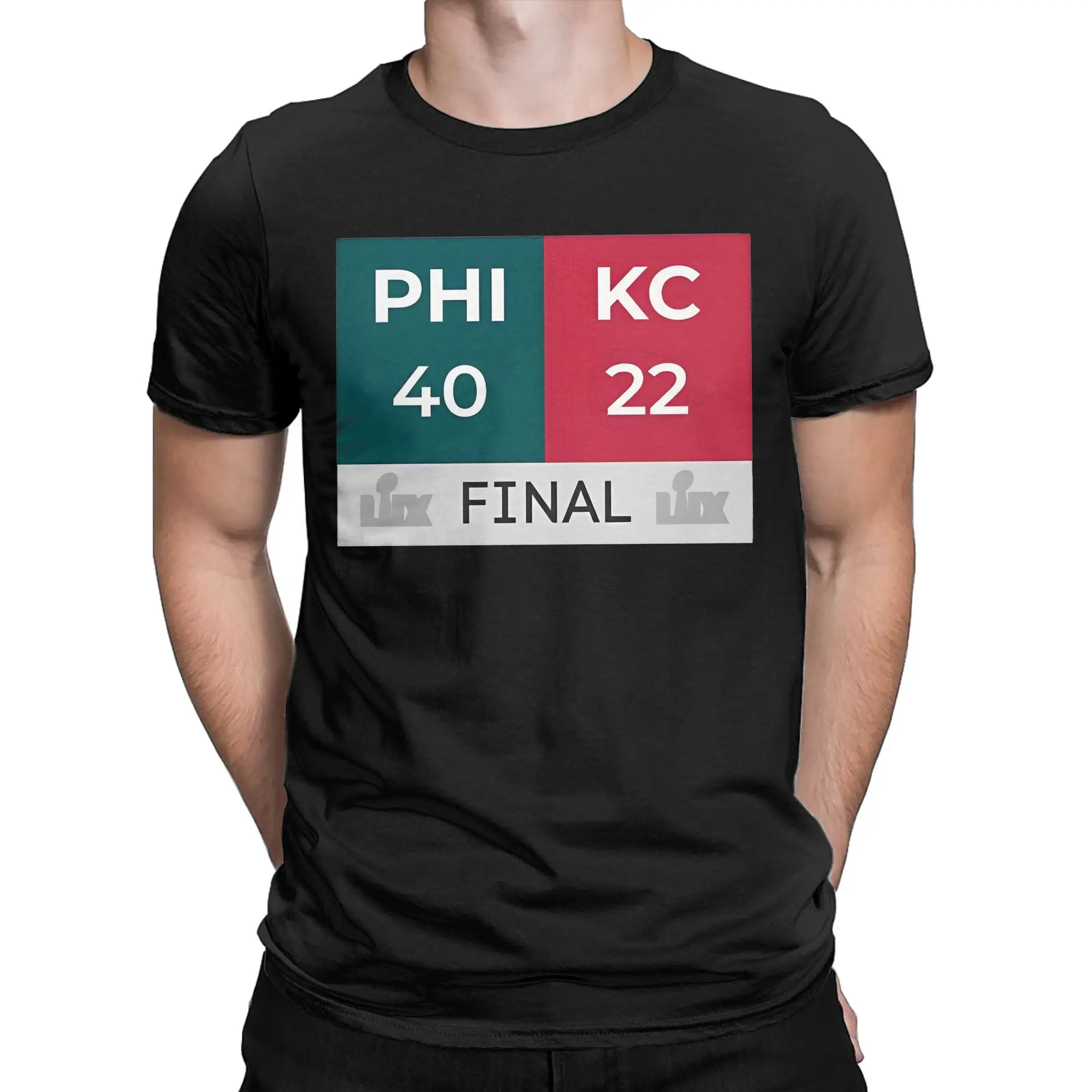 Philadelphias Football Super Bowl LIX (59) PHI 40 KC 22 T Shirt Men's  Pure Cotton Humor T-Shirts Round Neck  Tee Shirt Short