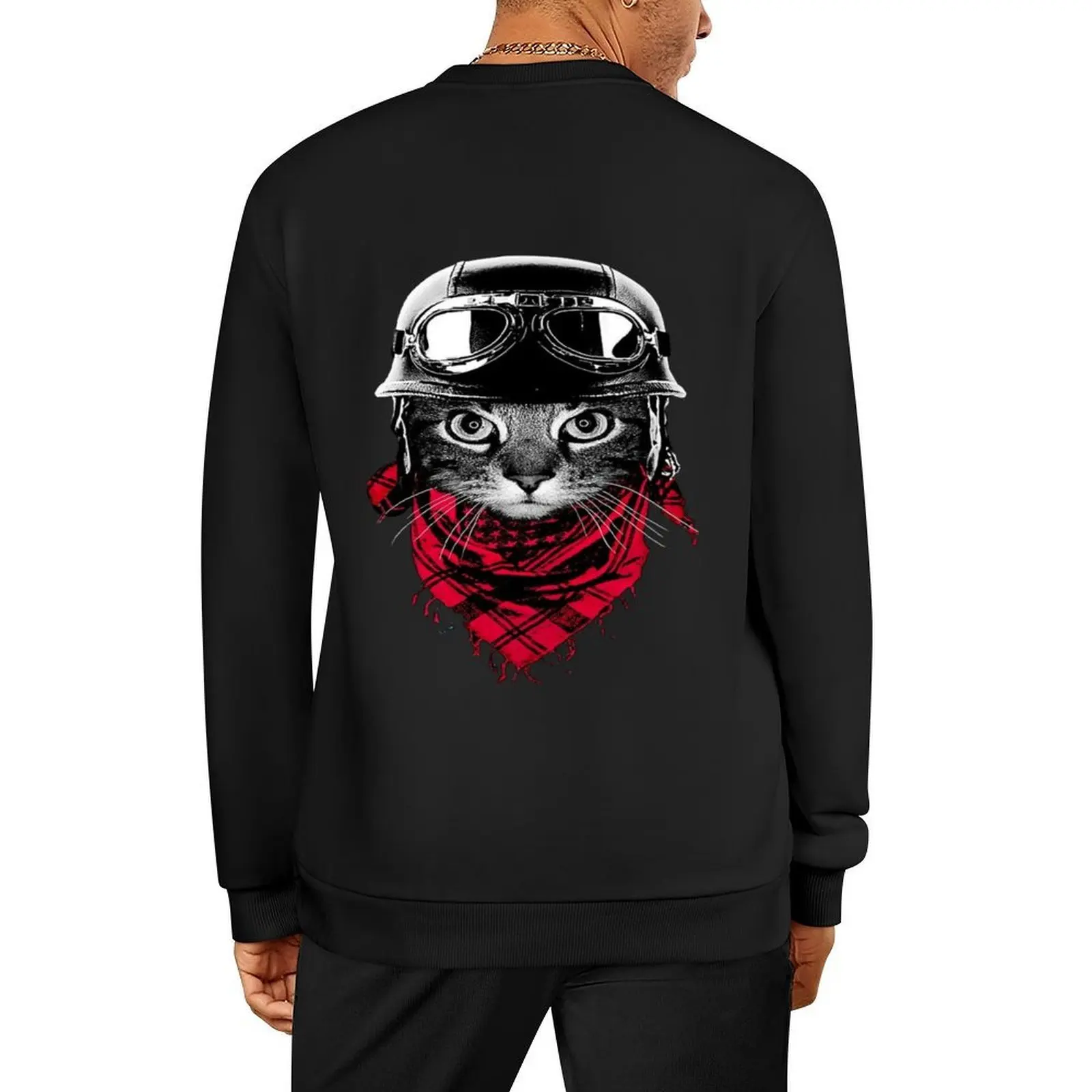 El gato motero para gatos y amantes de la motocicleta gatos dicen Hola casco Jersey moda hombres deportes sudadera hombre