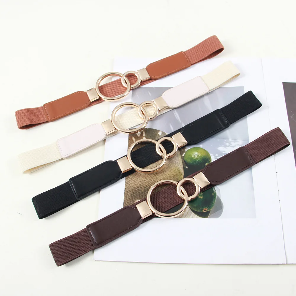 Fashionable Metal Double-Buckle Versatile Women’s Instagram-Style Belt Trendy Waist-Cinching Elastic Slim Waist Cincher