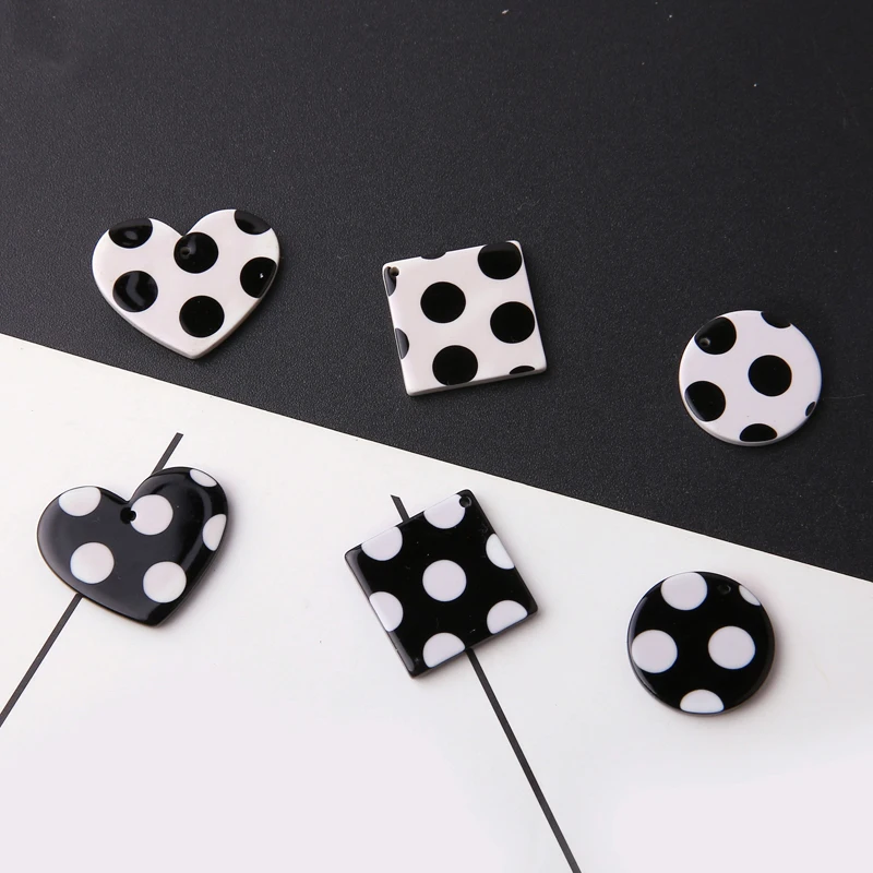 1pcs Diy Handmade Jewelry Accessories Acetate Black And White Dot Pendant Square Love Earrings Material Keychain Charms