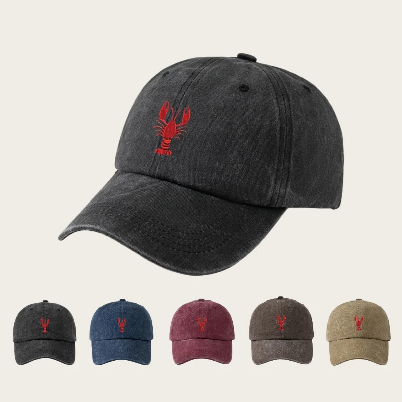 1 Stück Unisex Leisure Fun Hummer bestickte Baseballkappen, winddichter Sonnenschutz für den Außenbereich, lässig, verstellbare Entenschnabelkappen für den Urlaub