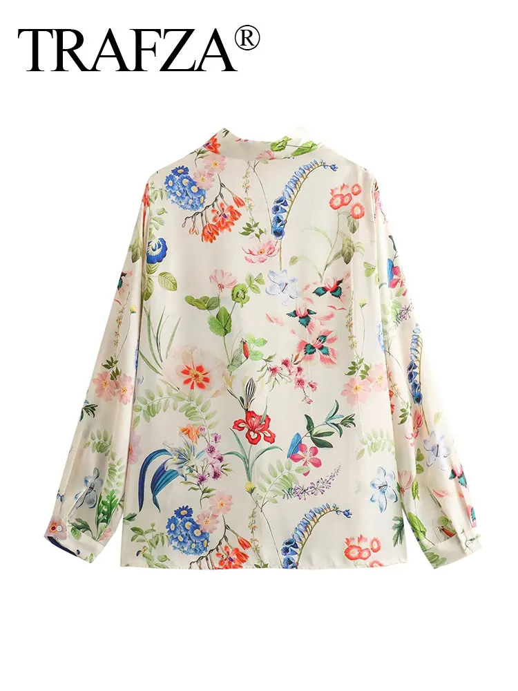 TRAFZA 2024 Women’s Floral Print Shirt Long Sleeves Lapel Female Single-Breasted Blouse Wild Casual Beach Style Woman Shirts Top