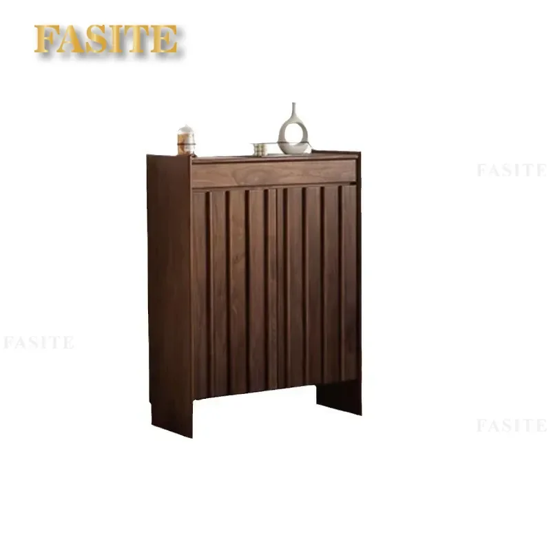 For Nordic Solid Wood Black Walnut Shoe Cabinet Modern Simple Japanese Style Home Door Porch Multi Layer Storage Furniture