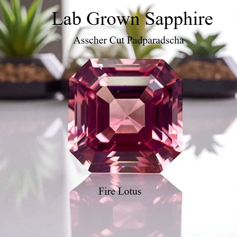 

L-Lab Grown Sapphire Asscher Cut Padparadscha Fire Lotus Loose Gemstone Pass Tester With Certificate For Jewelry